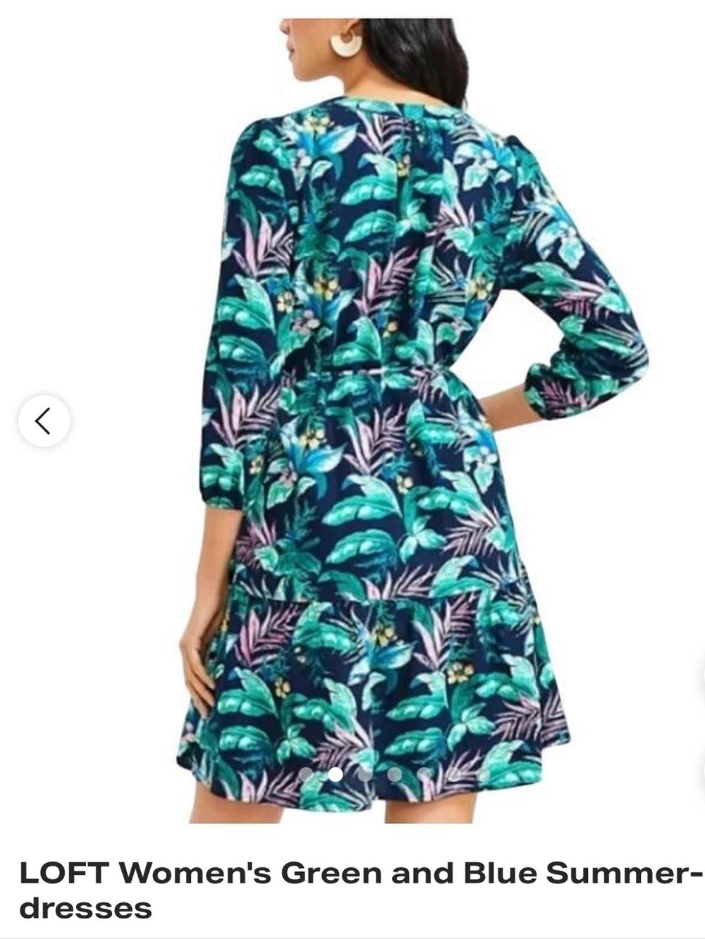 LOFT Blue & Green Tropical-Leaf Long Sleeve Dress